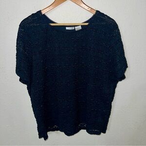 East 5th Navy Blue Lace Stretch Round Neck Short Sleeve Blouse Size 1X.